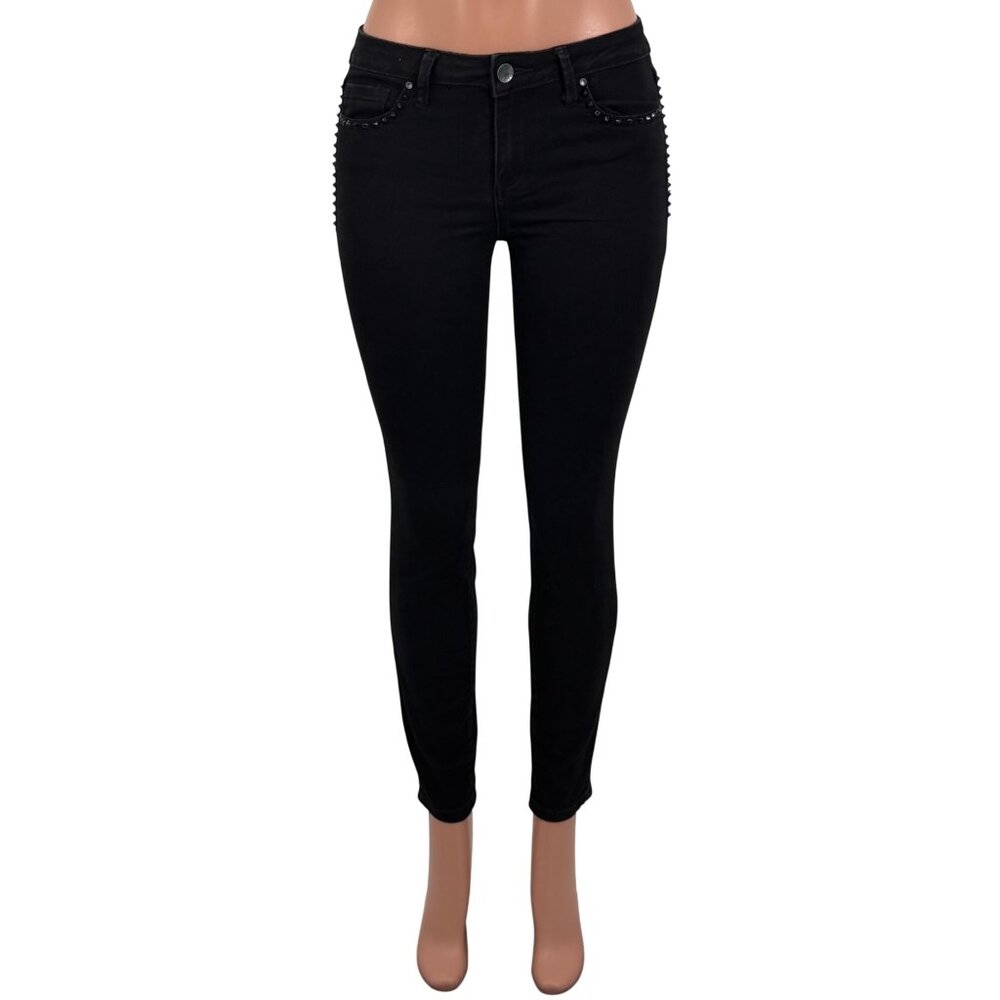 Rachel Roy Black Mid-Rise Studded Skinny Jeans 28 | Rockstar Girlfriend Grunge